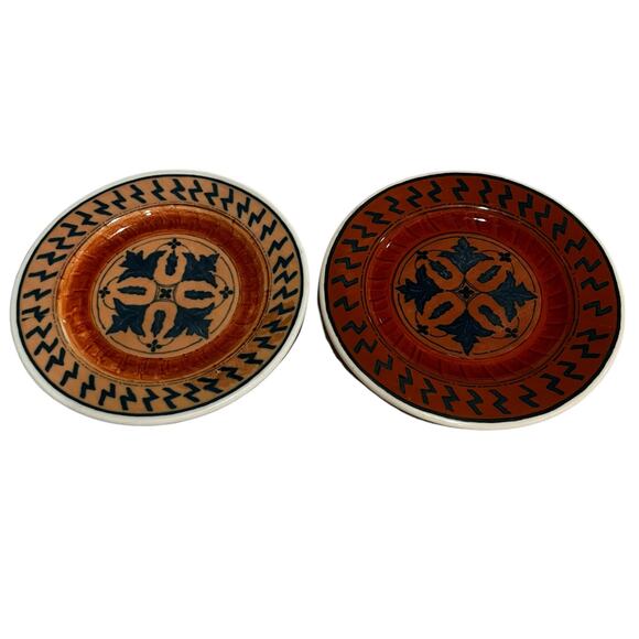 2- Lamberton Scammell China Dessert Plates Aztec Pattern 8 1/4” - Picture 1 of 7